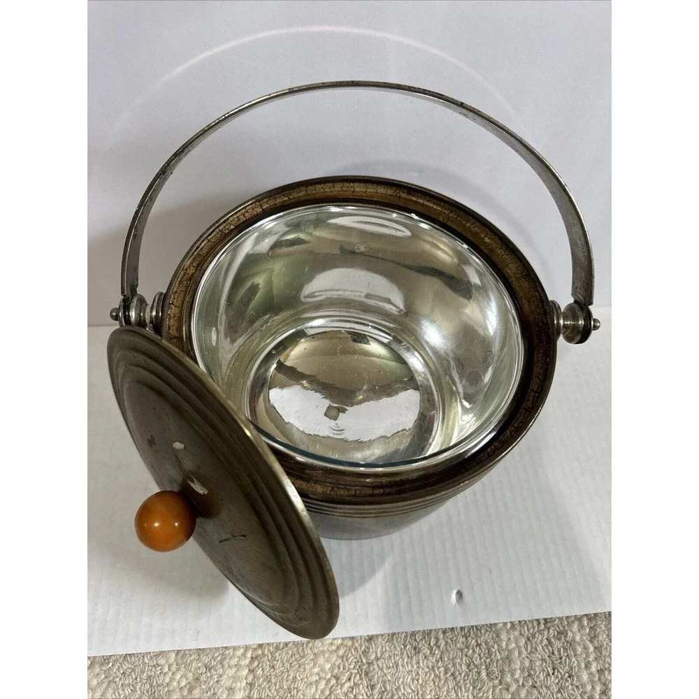 Vintage Manning Bowman Co Brass Ice Bucket Rustic Farmhouse